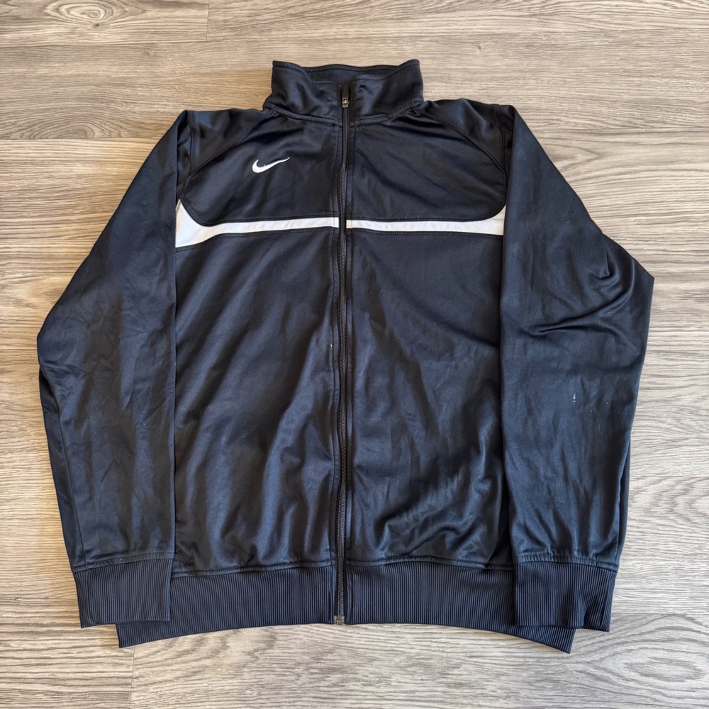 Vintage Y2K Nike Track Jacket Black White Full Zip Embroidered Swoosh Mens XL